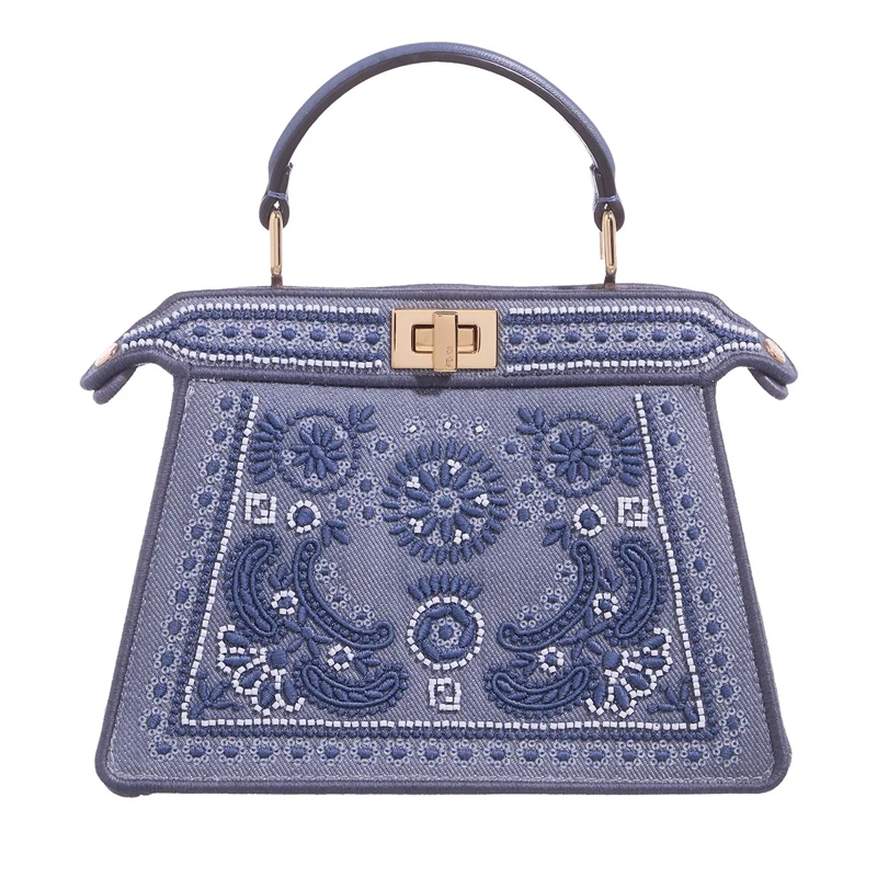 Fendi Satchel Tote Bag Peekaboo Denim Mirtos