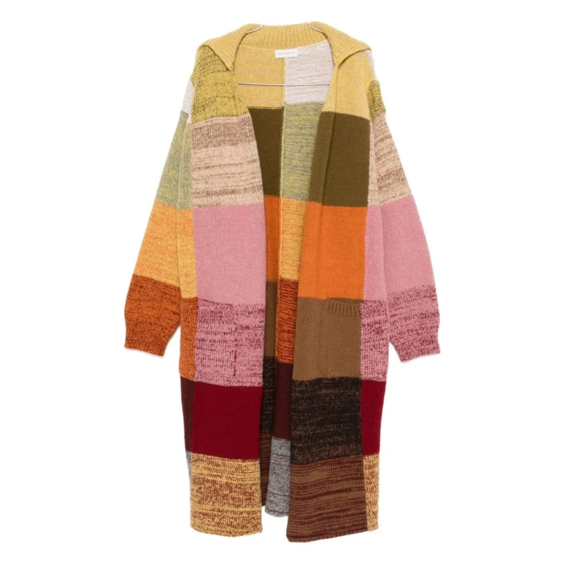 Dries Van Noten Bontjassen Patchwork Design Wool Blend Coat Orange