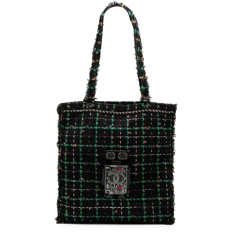 Chanel Shopper Large Tweed Resin Embellished Robot Shopping Tote schwarz