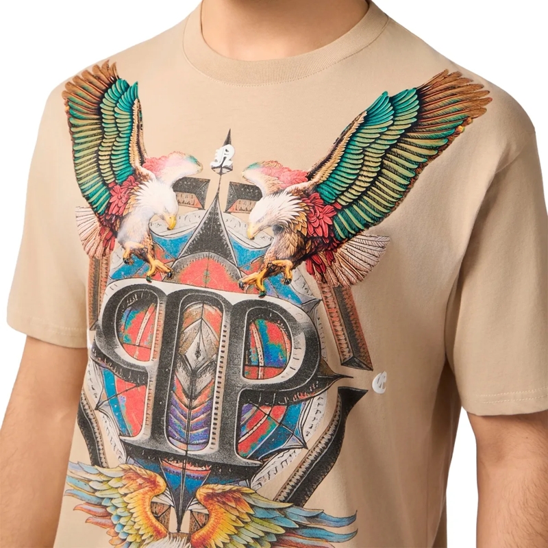 Philipp Plein T-Shirt Round Neck T-Shirt Eagle Tattoo beige(Image 4)