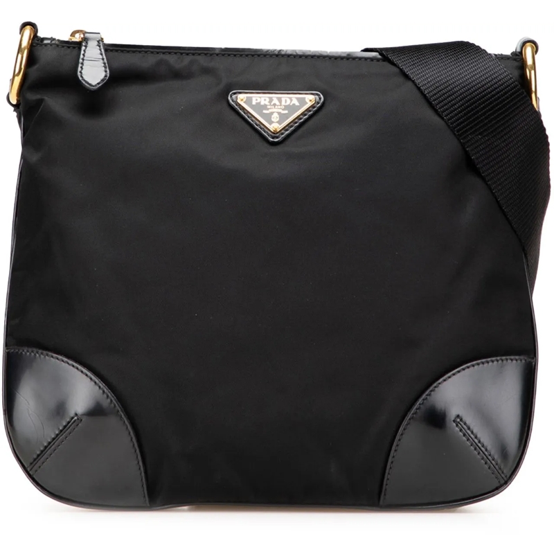 Prada Schultertasche Vitello Trimmed Tessuto Zip Top Crossbody schwarz