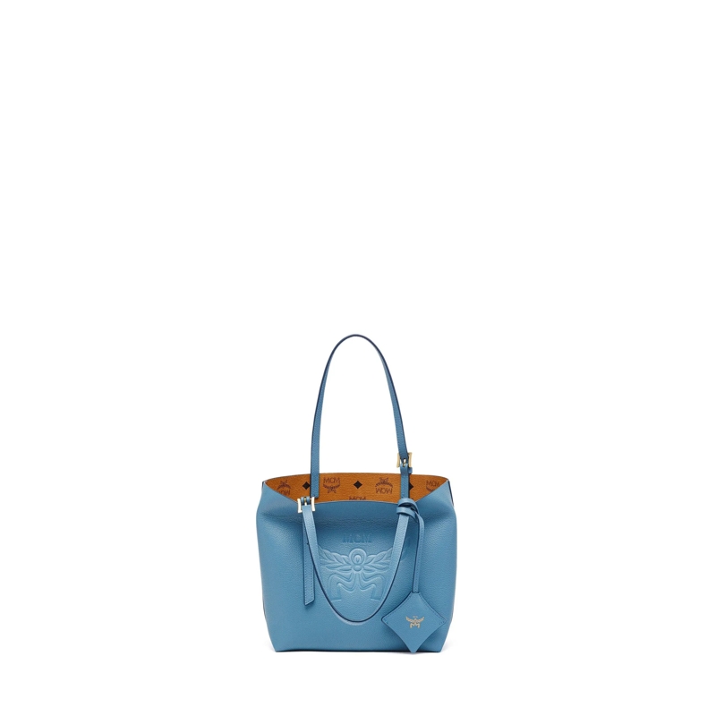 MCM Tote Himmel Shopper aus Leder mit Logoprägung Blue