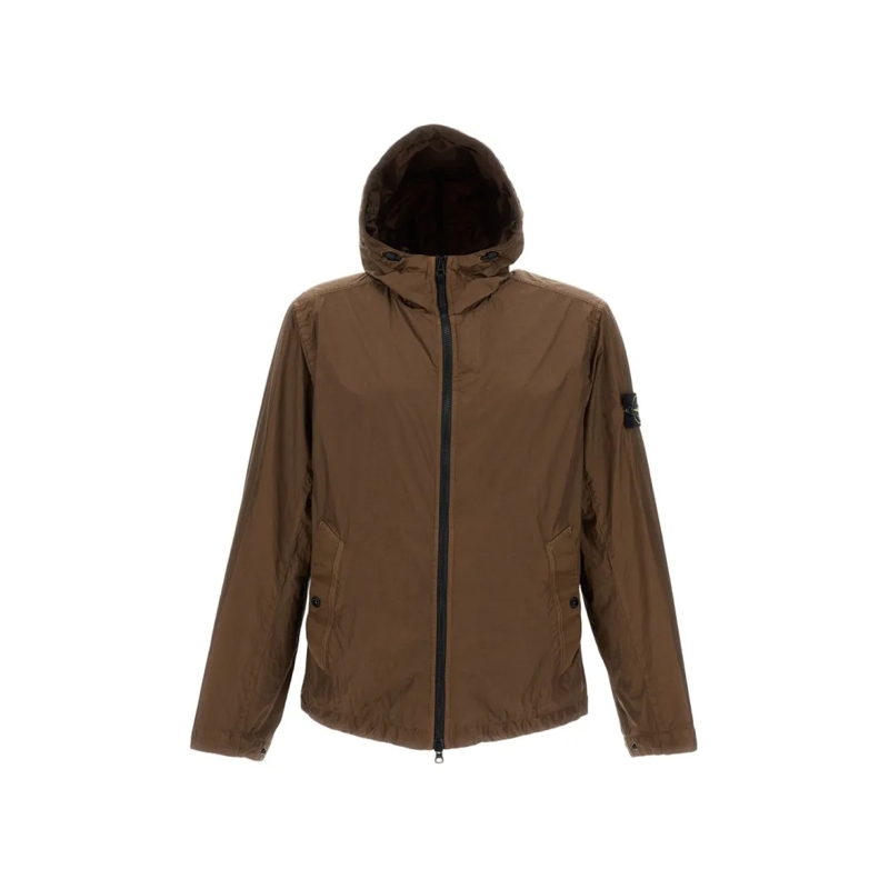 Stone Island  Practical Hooded Jacket With Adjustable Cuffs Brown