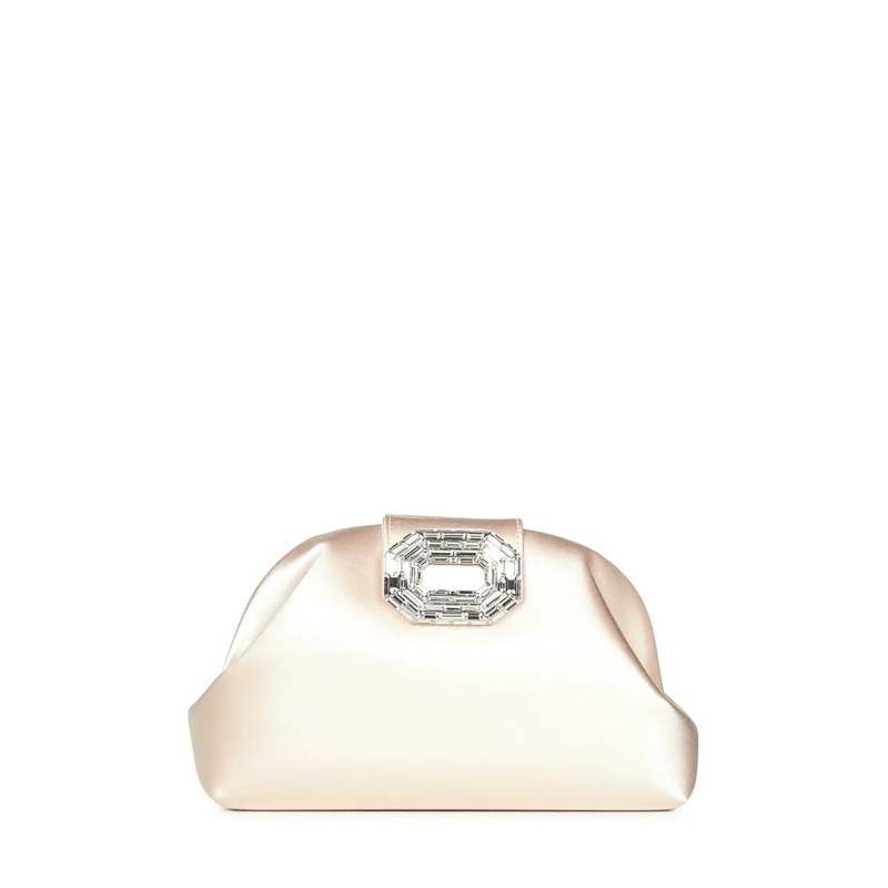 Amina Muaddi Clutch Champagne Satin Clutch With Rectangular Mirrored A Neutrals