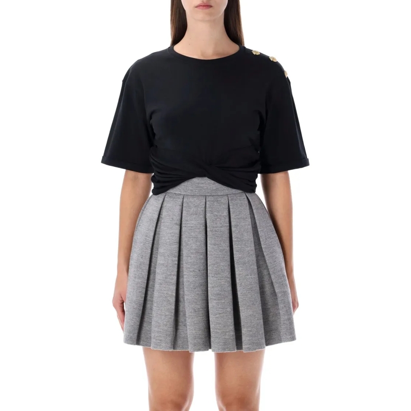 Balmain T-Shirt Black Knotted Cropped Cotton T-Shirt Black