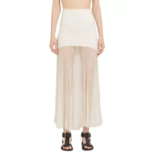 Chloé Knitted And Lace Flared Long Skirt White 