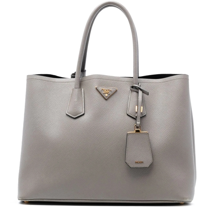 Prada Schultertasche Large Saffiano Cuir Double Satchel grau