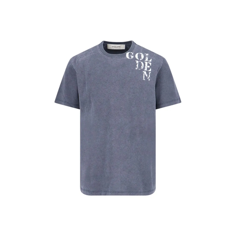 Golden Goose T-shirt Vintage Faded Blue T-Shirt With Distressed Print Blue