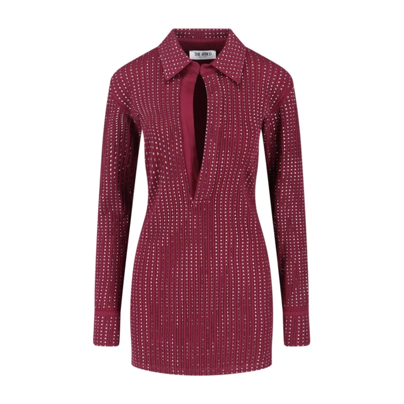The Attico Mini-jurk Mini Dress With Deep V-Neckline Burgundy