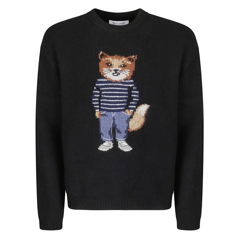 Maison Kitsune Pullover Dressed Fox Intarsia Wool Jumper Black