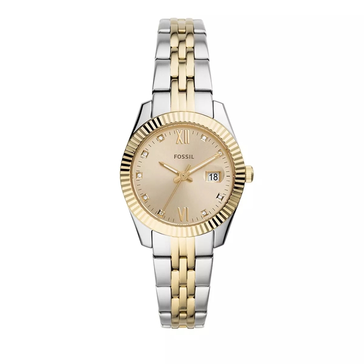 Fossil Scarlette Mini Three Hand Date Two Tone Stainless Silver