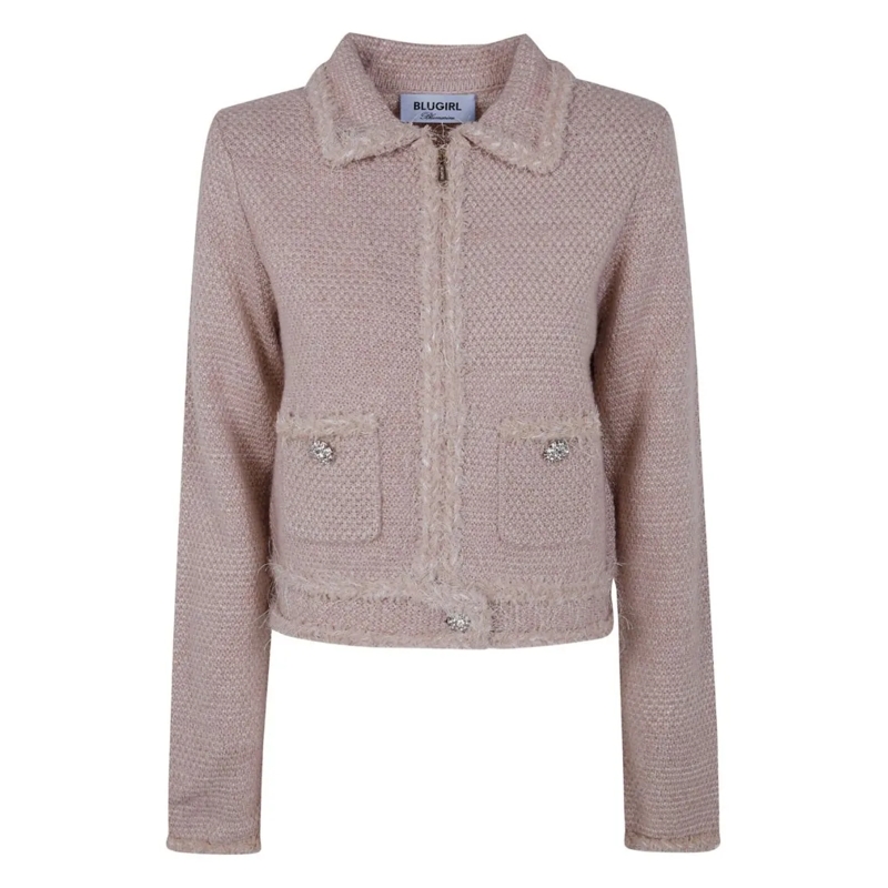 Blugirl Trui Cropped Soft-Textured Knit Sweater With Classic Co Grey