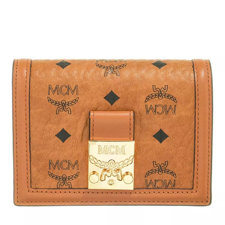 MCM Tracy Flap Wallet Tri Fold Mini Cognac Bi Fold Wallet