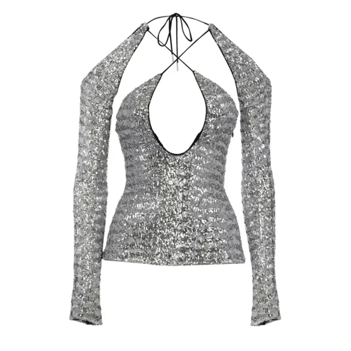 The Attico Top With Sequins Silver 