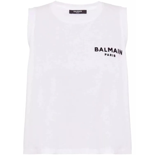 Balmain Logo-Flocked Cotton Top White 