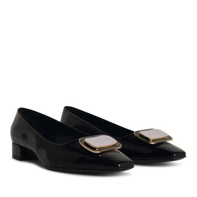 Salvatore Ferragamo Loafers & Ballerinas - Black Shiny Leather Décollètè - Gr. 5_5 - in Schwarz - für Damen