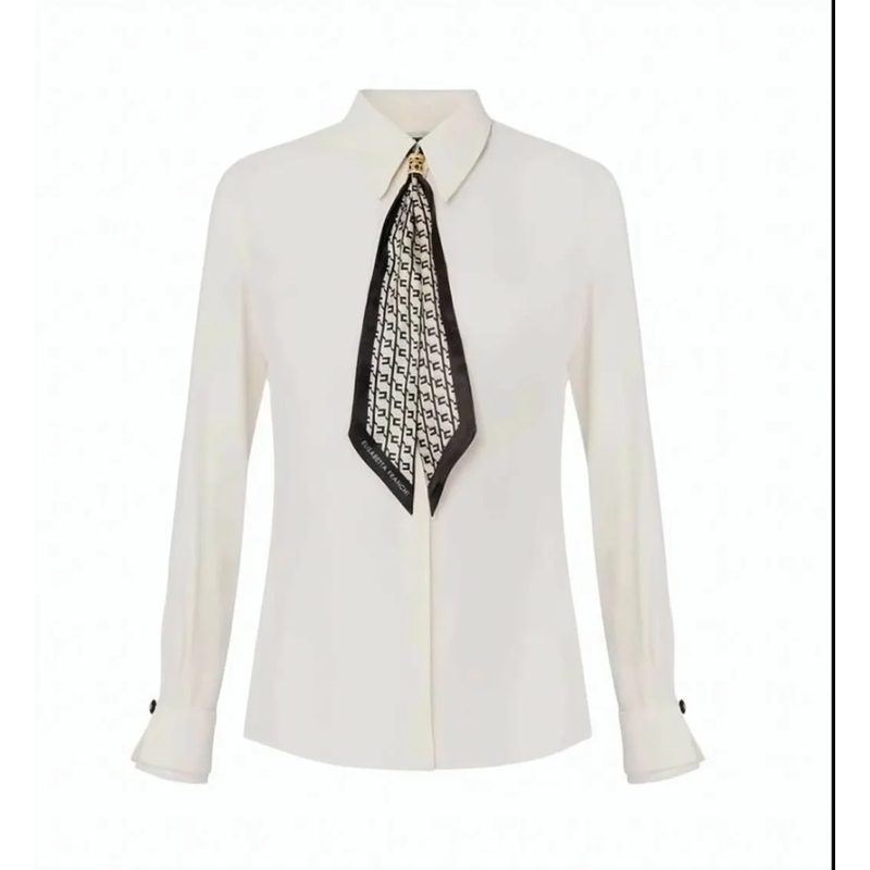 Elisabetta Franchi Hemd Georgette Shirt With Scarf White