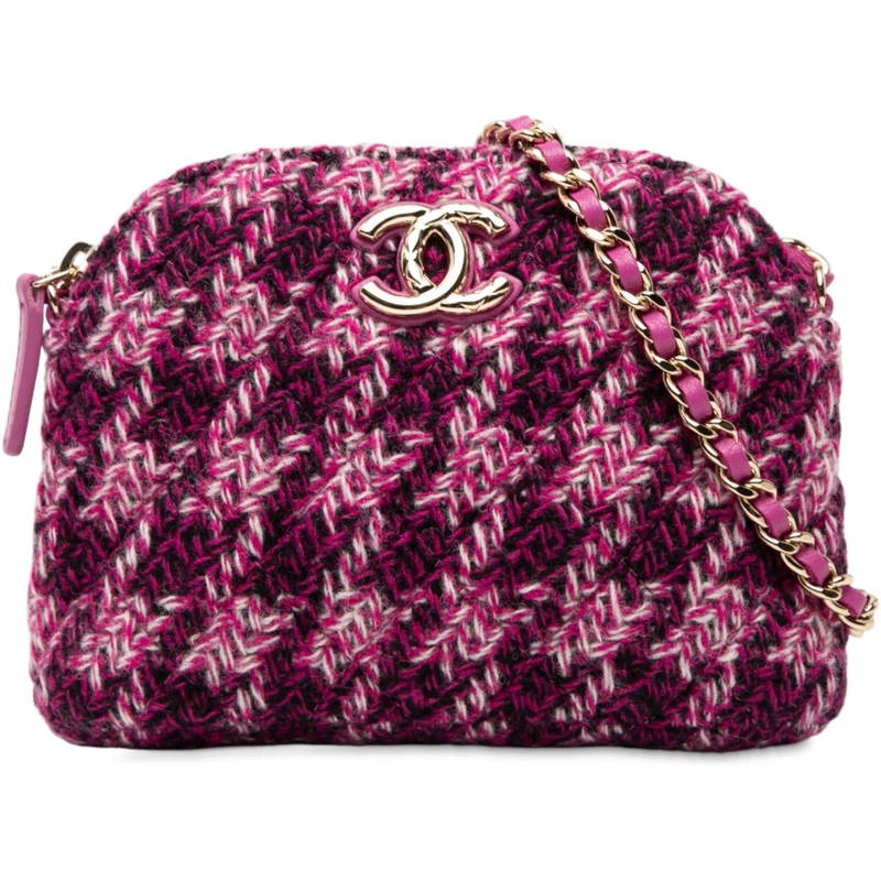 Chanel Schultertasche CC Tweed Houndstooth Clutch On Chain lila