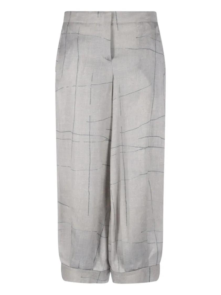 Thumbnail - Giorgio Armani - Wide-Leg Grey Silk Pants With Irregular Stripe Pri - Größe 46 - grau