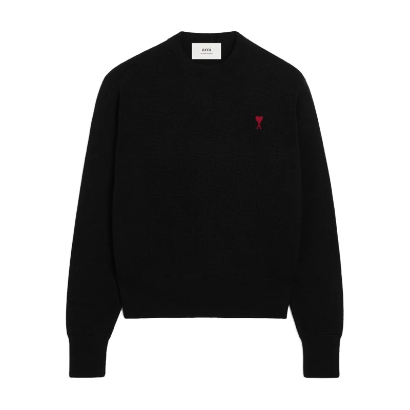 AMI Paris Pull Merino Wool Knit Sweater Black