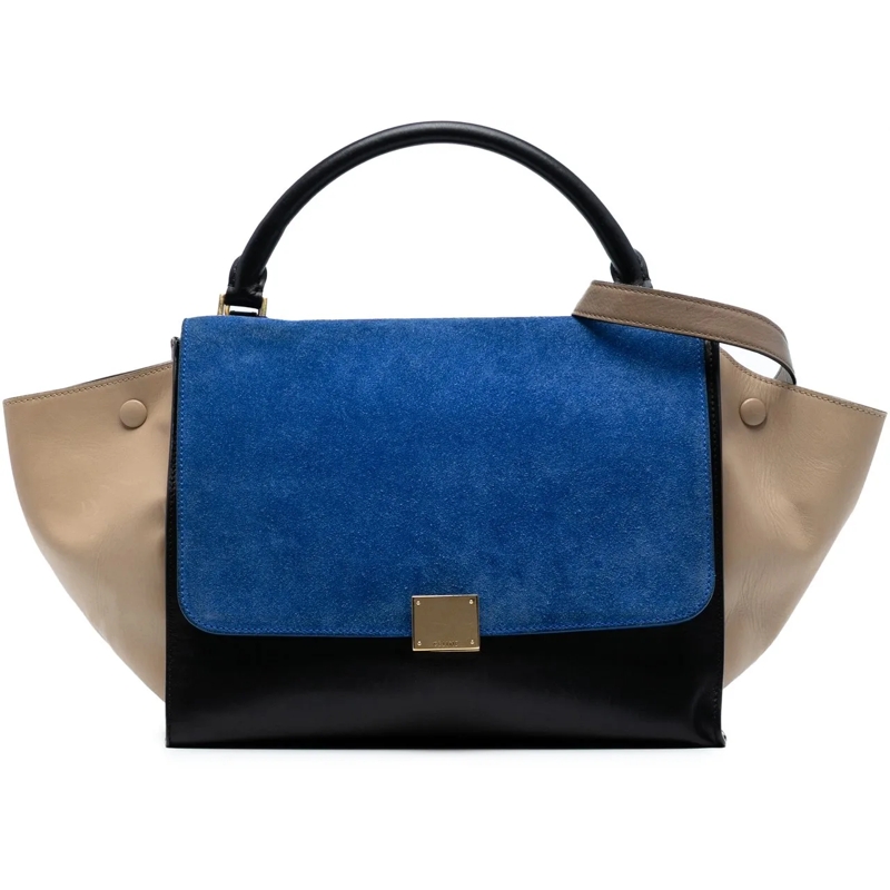 Celine Schultertasche Medium Tricolor Calfskin and Suede Trapeze Satchel schwarz