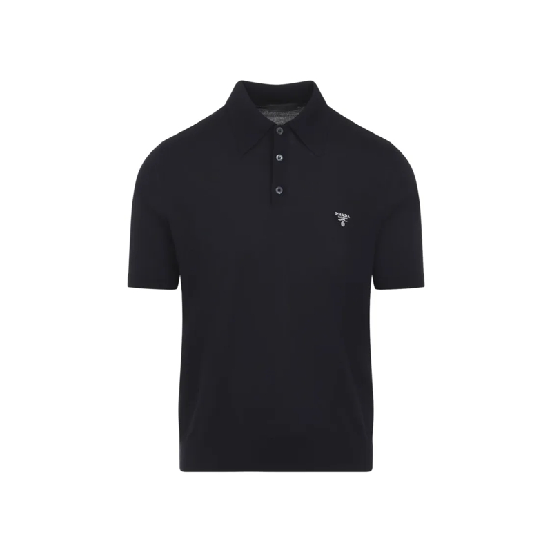 Prada Polo shirt Blue Virgin Wool Knit Polo With Classic Collar Black