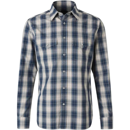 Tom Ford T-Shirts Cotton Check Shirt blau