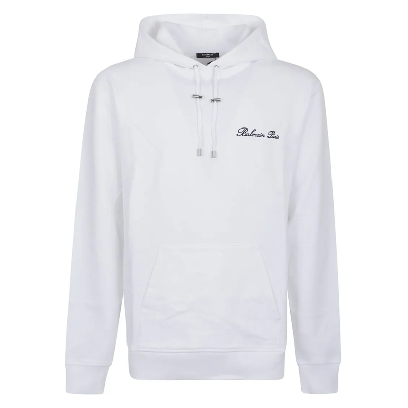 Balmain  Adjustable Hooded Sweatshirt With Iconic Embroider White