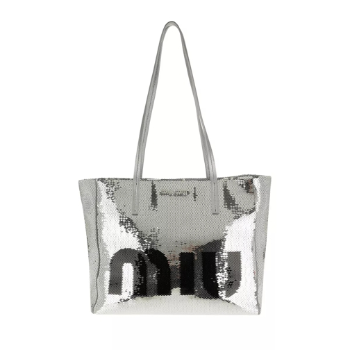 Miu Miu Logo Shopping Bag Argento Shoppingväska