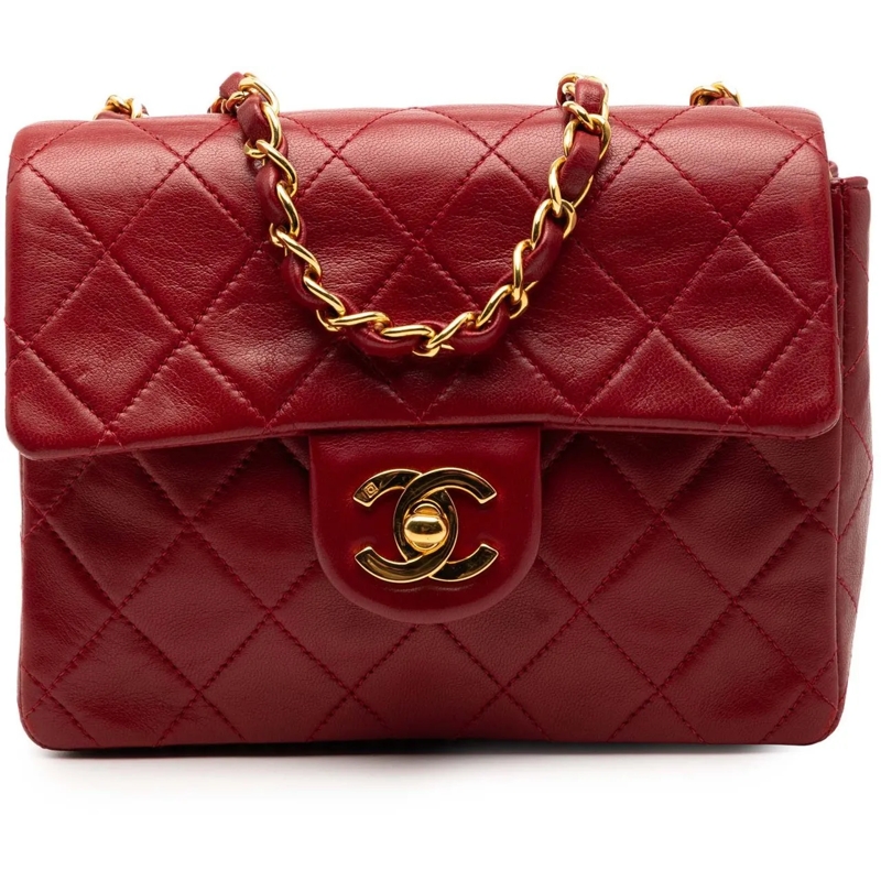 Chanel Schultertasche Mini Square Classic Lambskin Single Flap rot
