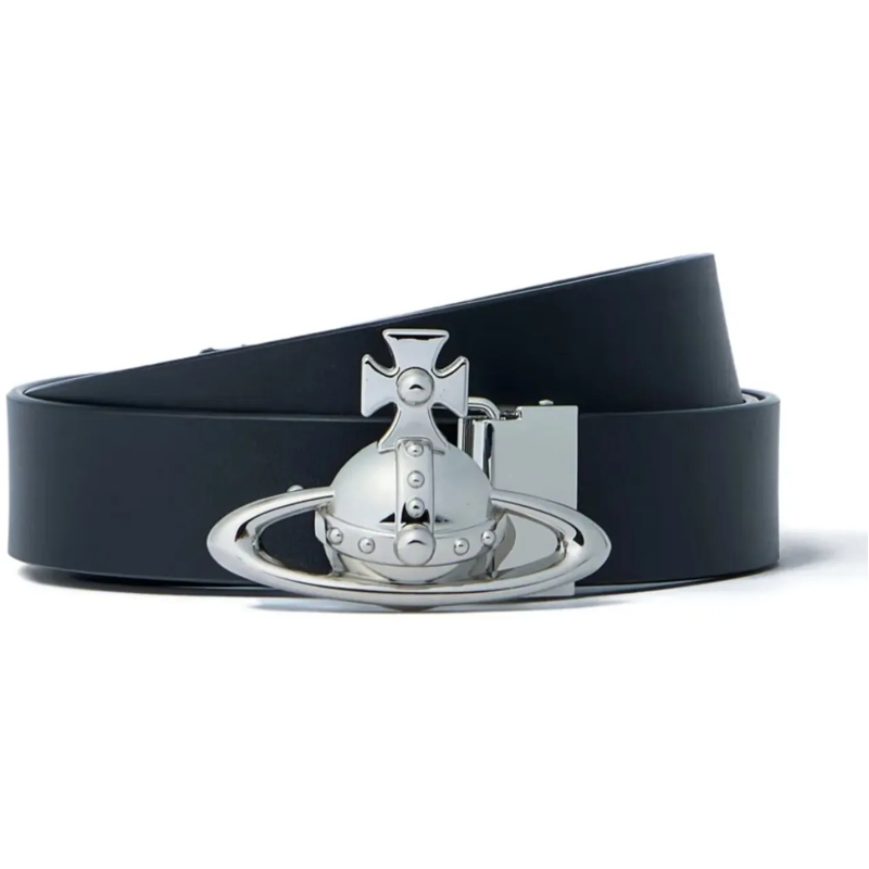 Vivienne Westwood Ceinture en cuir Orb Buckle Belt/silver Black schwarz