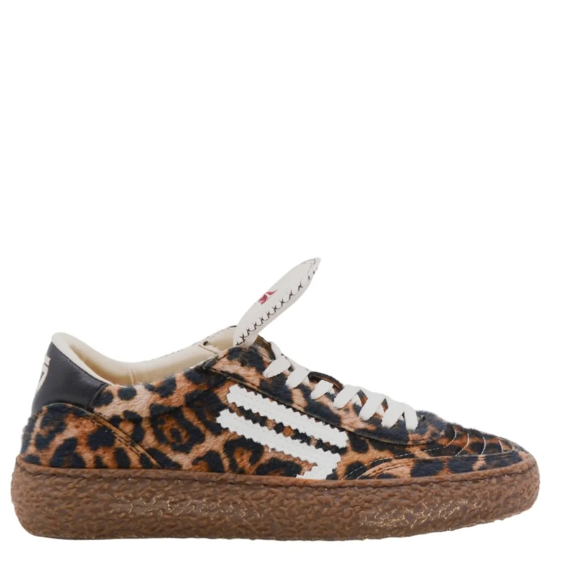 Puraai Low-Top-Sneaker Leopard Print Sneakers With Textured Brown Sole Grey