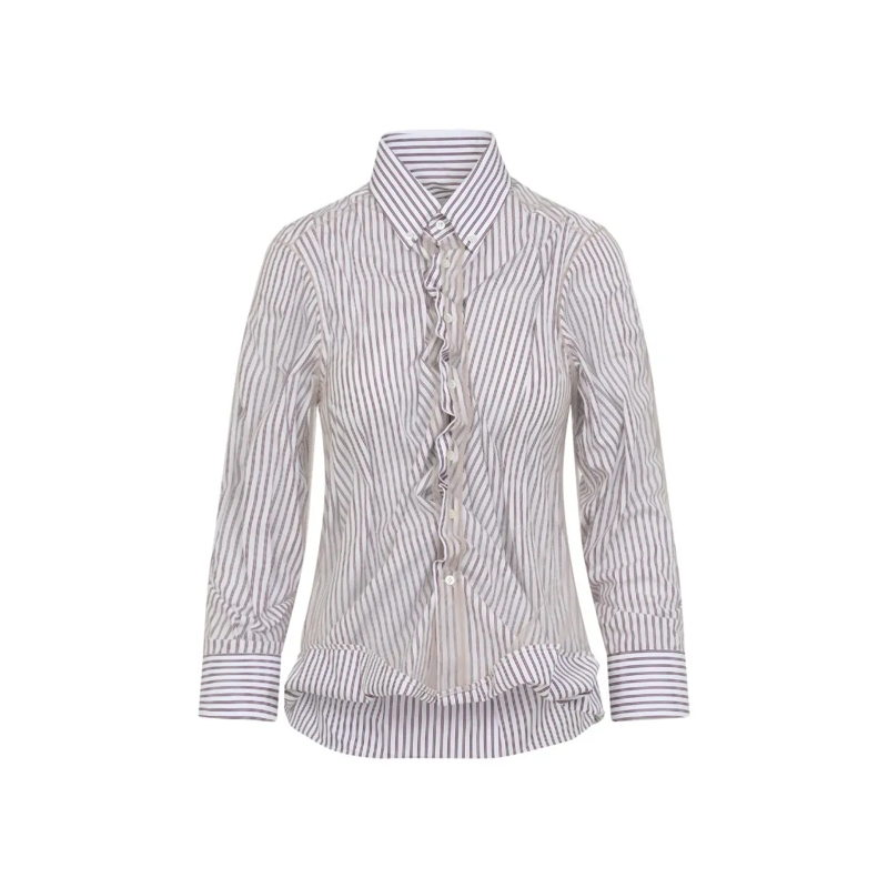 Maison Margiela Hemd Vertical Stripe Fitted Shirt With Ruffled Detail Multicolor