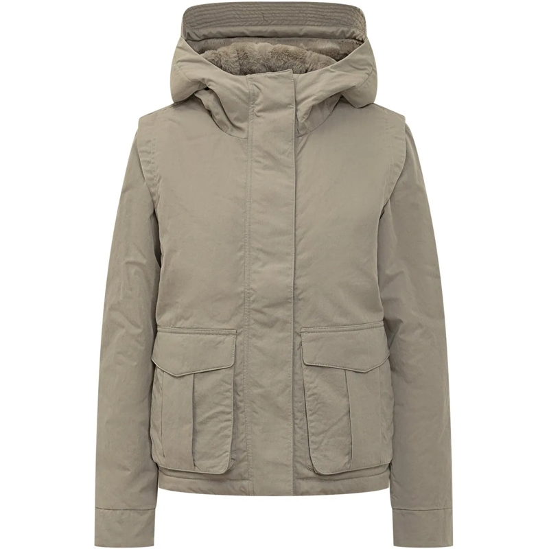K-Way Übergangsjacke Giacca K-Way con Cappuccio e Fodera in Pelliccia S beige