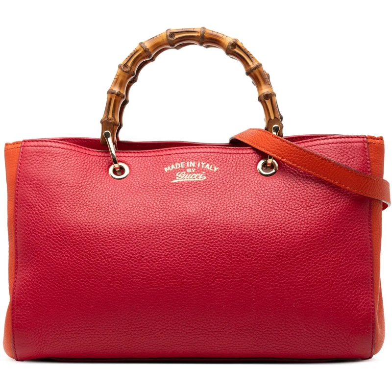 Gucci Schultertasche Medium Bicolor Calfskin Bamboo Shopper Satchel rot
