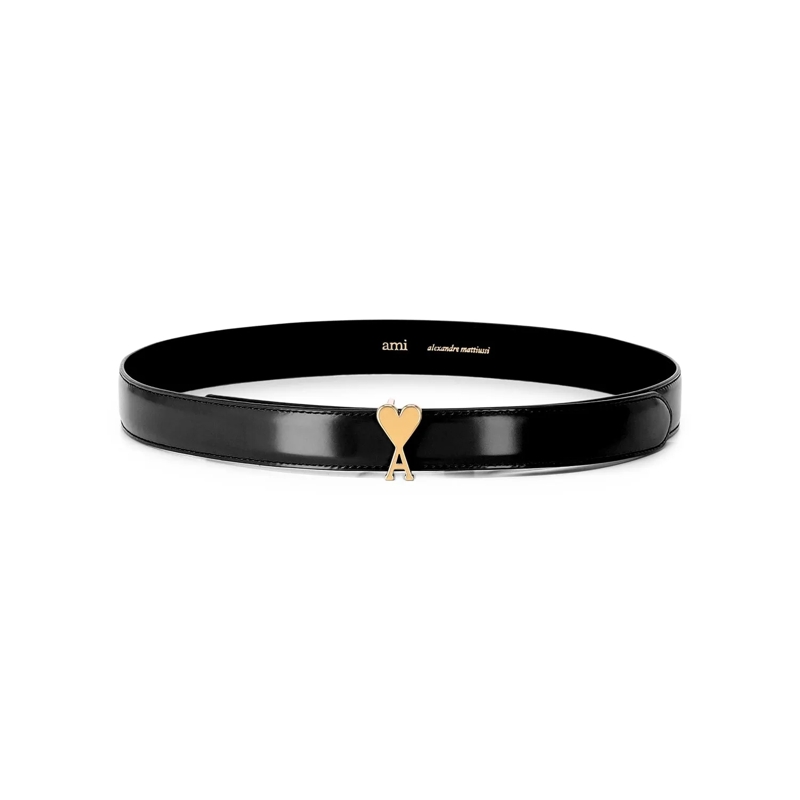 AMI Paris Leren Riem Calfskin Leather Belt With Heart-Shaped Buckle Black