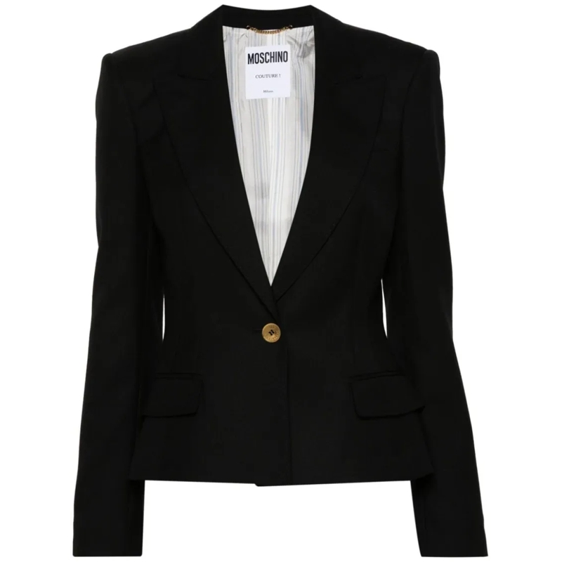 Moschino Blazer Structured Black Virgin Wool Gabardine Blazer Black