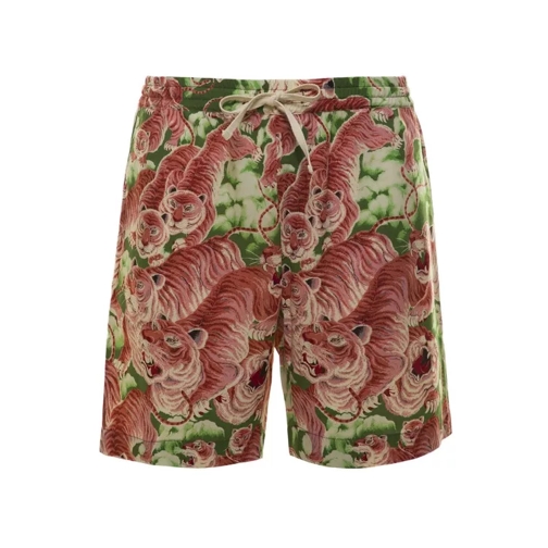 Pence 1979 Multicolor Drawstring Shorts With All-Over Tiger P Multicolor Pantaloncini