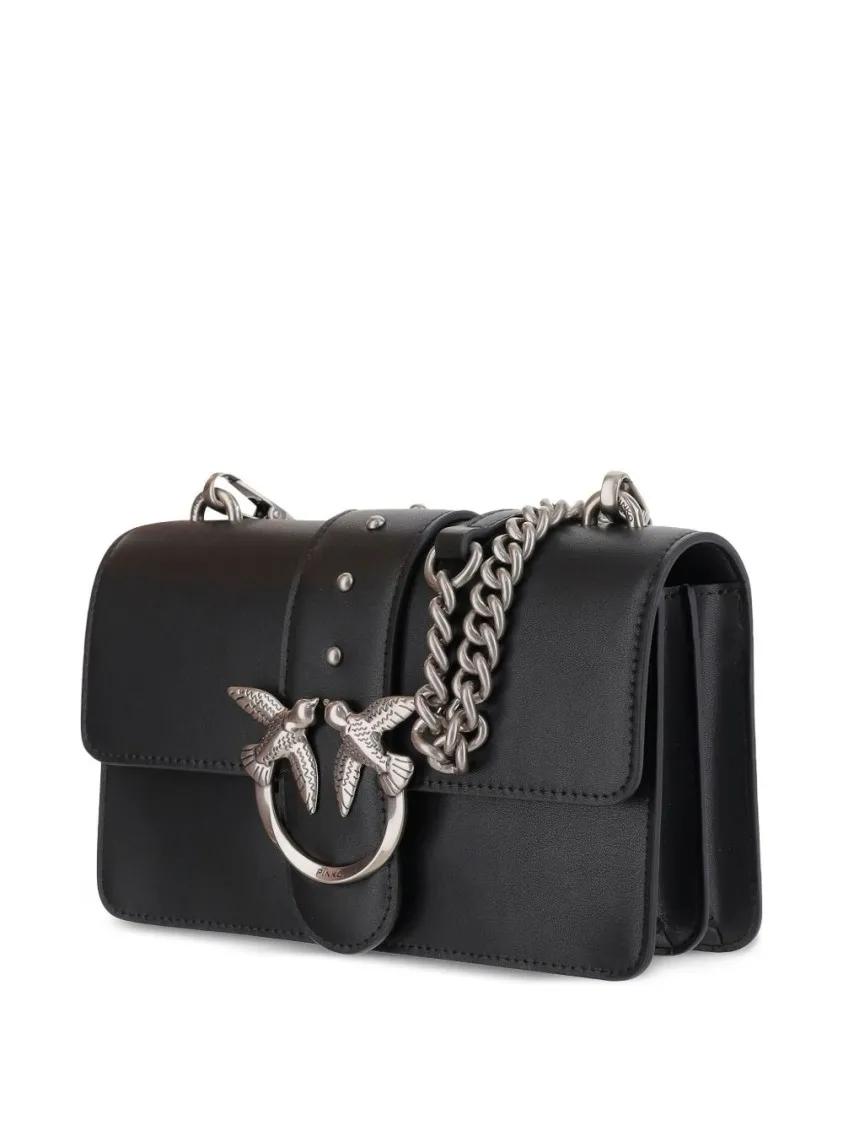 pinko Hobo bags Structured Black Shoulder Bag With Silver Chain St in zwart