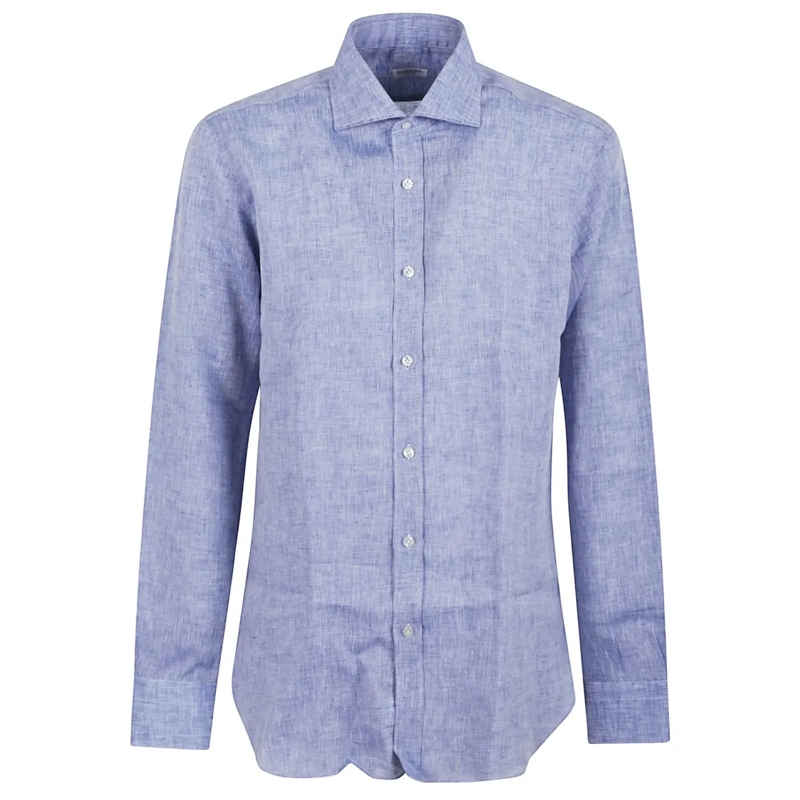 BUONAMASSA Overhemd Classic Button-Down Linen Shirt Blue