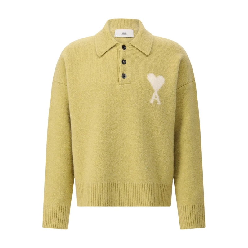 AMI Paris Polohemd Pullover aus Woll-Mix Grün