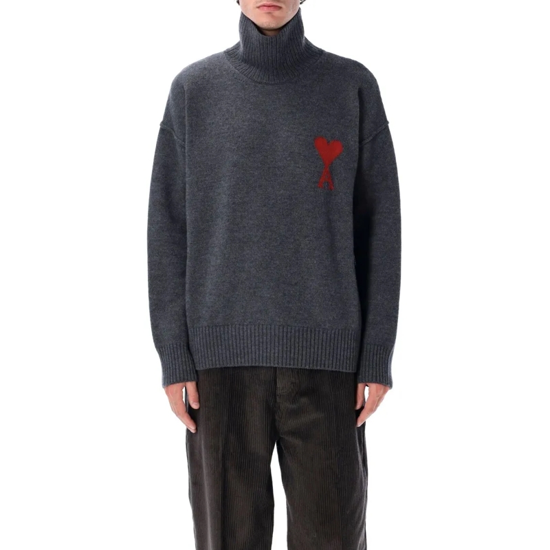 AMI Paris Trui Wool Ami De Coeur Turtleneck Black