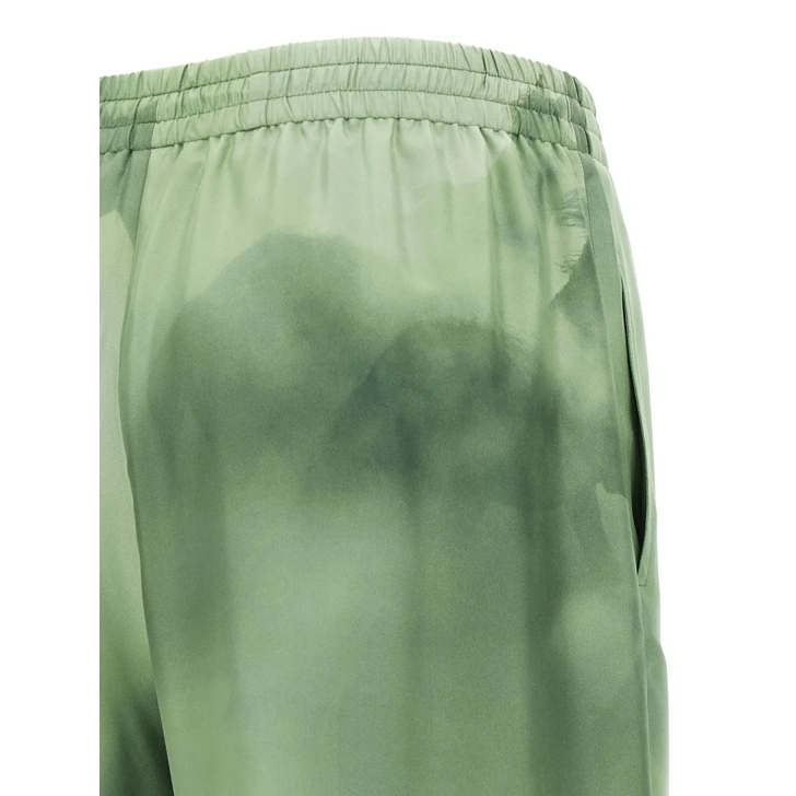 Stella McCartney All-Over Print Silk Pants With High Waist Green