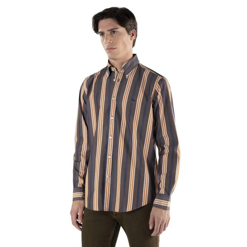 Harmont & Blaine Overhemd Vertical Striped Casual Shirt With Button-Down Col Grey