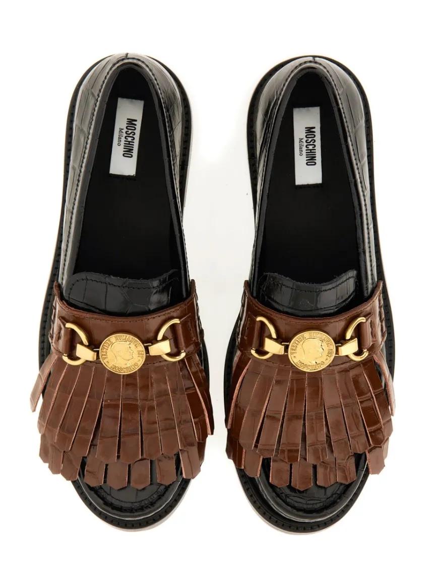 Thumbnail - Crocodile-Embossed Leather Moccasin - Gr. 38 (EU) - in Schwarz