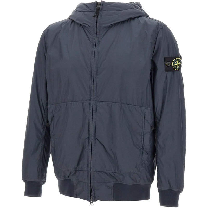 Stone Island Doudoune Lightweight Blue Jacket With Front Zipper Grey