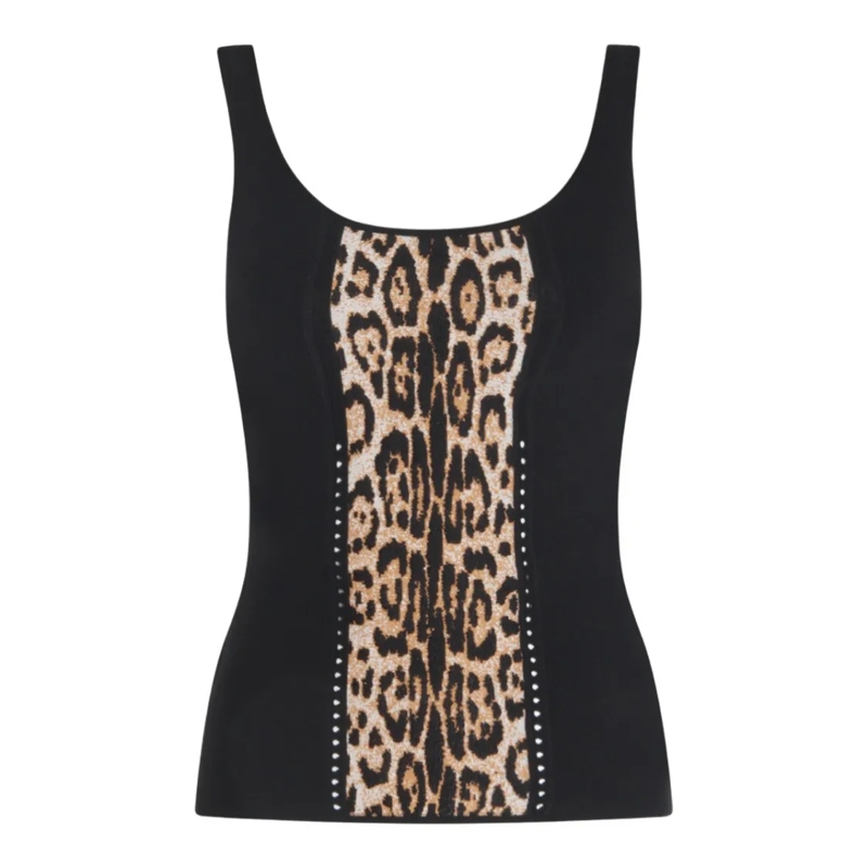 Roberto Cavalli Bluse Fitted Sleeveless Top With Leopard Print Black