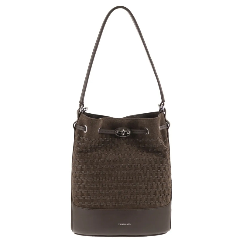Zanellato Buideltas Monda' Leather Bucket Bag With Woven Texture Grey