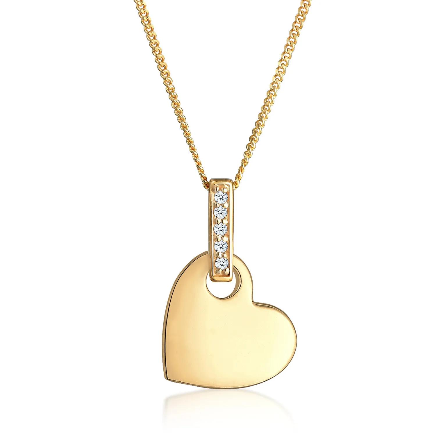 Elli Halsketten - Halskette Herz Liebe Diamant (0.025 ct.) 925 Silbe - Gr. unisize - in Gold - für Damen