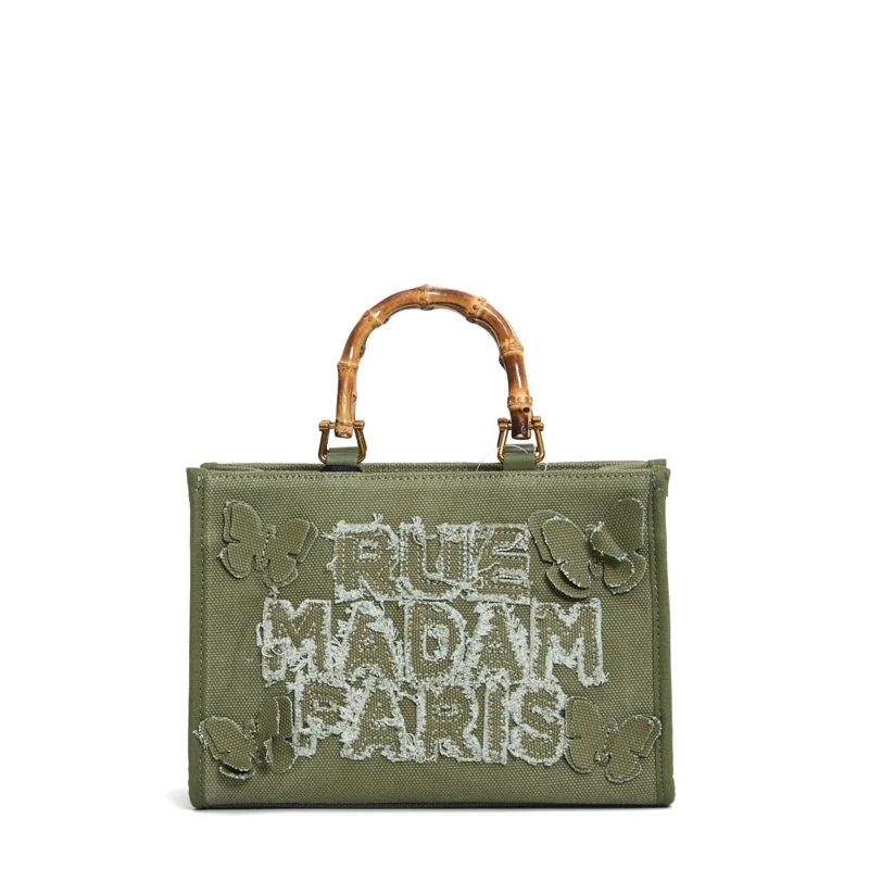 Rue Madame Fourre-tout Canvas Mini Tote With Butterfly Appliqués Green